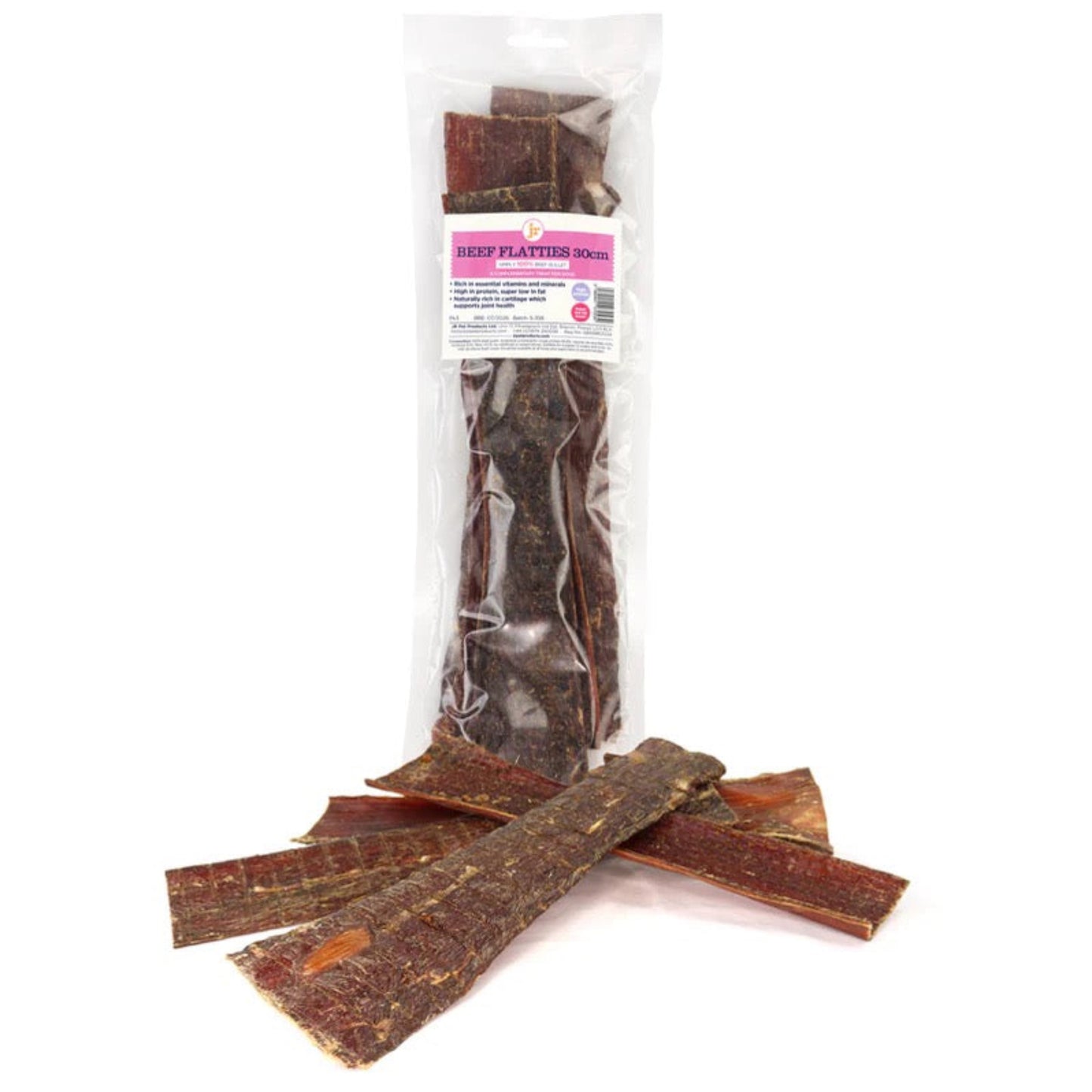 Packaged dog treat sticks with a visible brand label on a white background