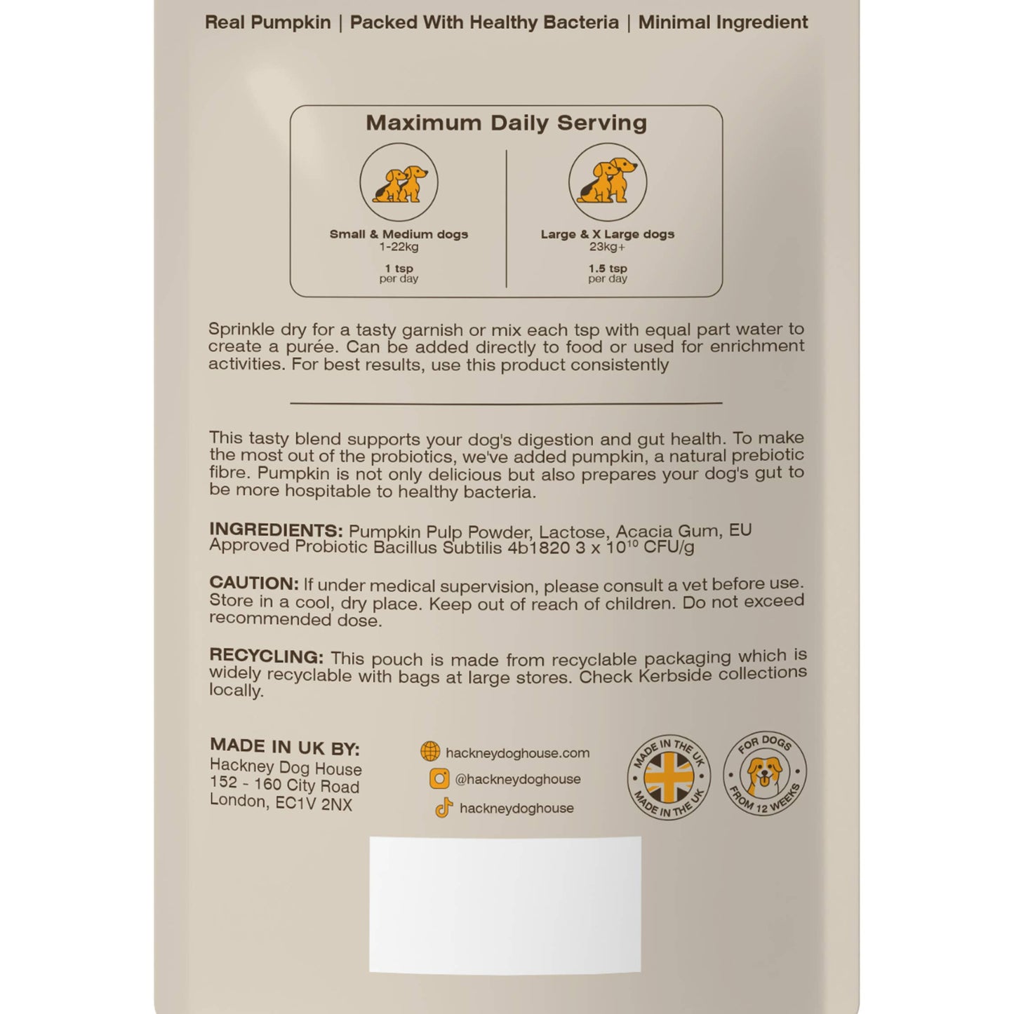 Pre & Probiotics For Dogs | Real Pumpkin Powder + Probiotic