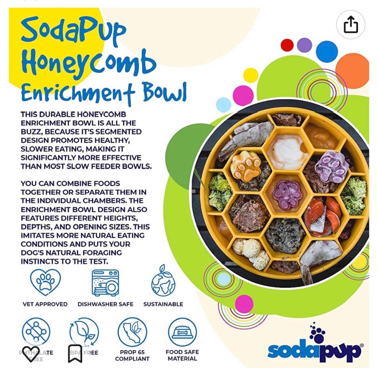 Honeycomb eBowl Deep Slow Feeder Dog Bowl - Yellow