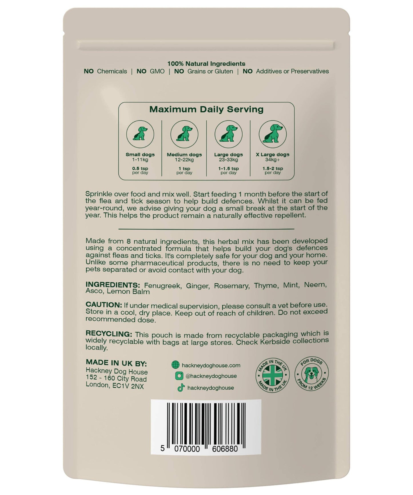 Hackney House Natural Flea and Tick Powder for Dogs | Herbal Repellent