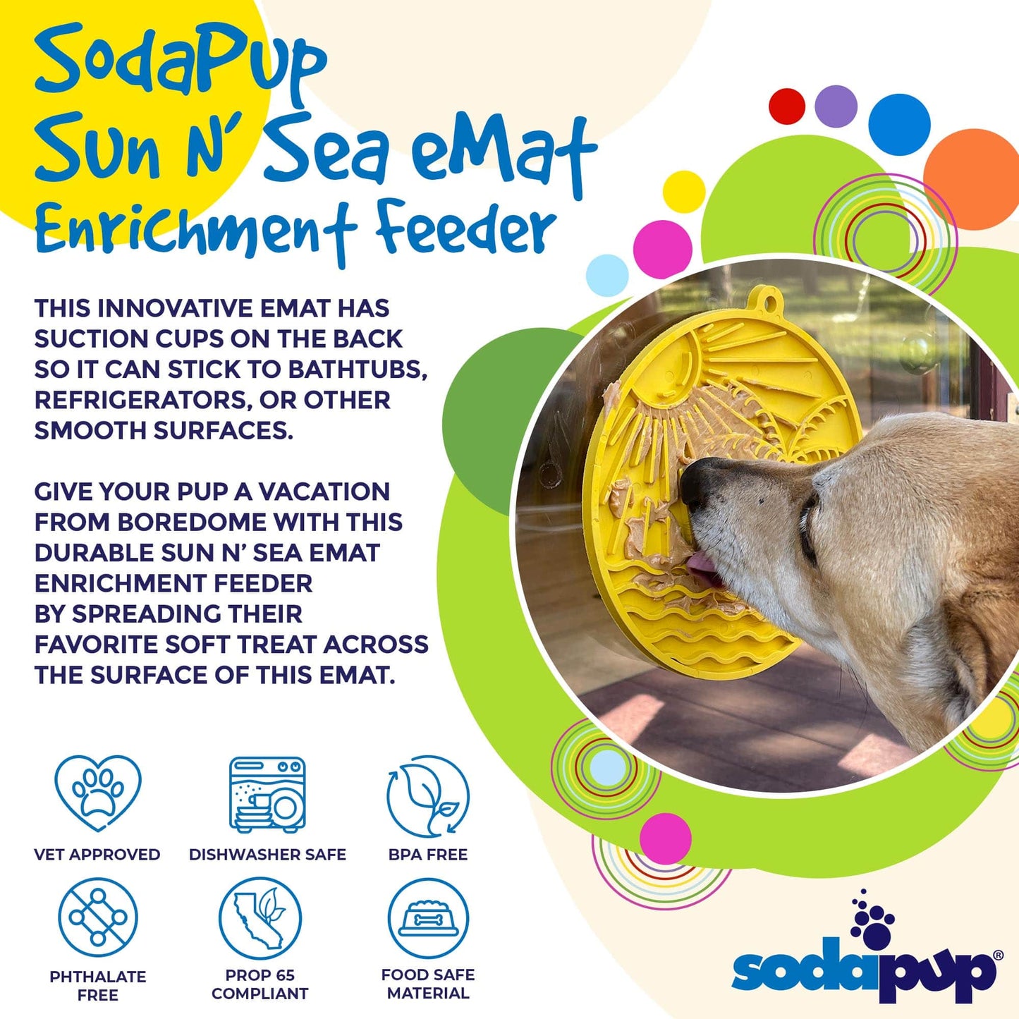 Sodapup Sun n' Sea eMat Enrichment Lick Mat With Suction Cups: Yellow