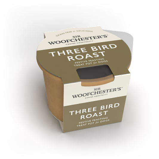 Festive Three Bird Roast Dog Treat Pot