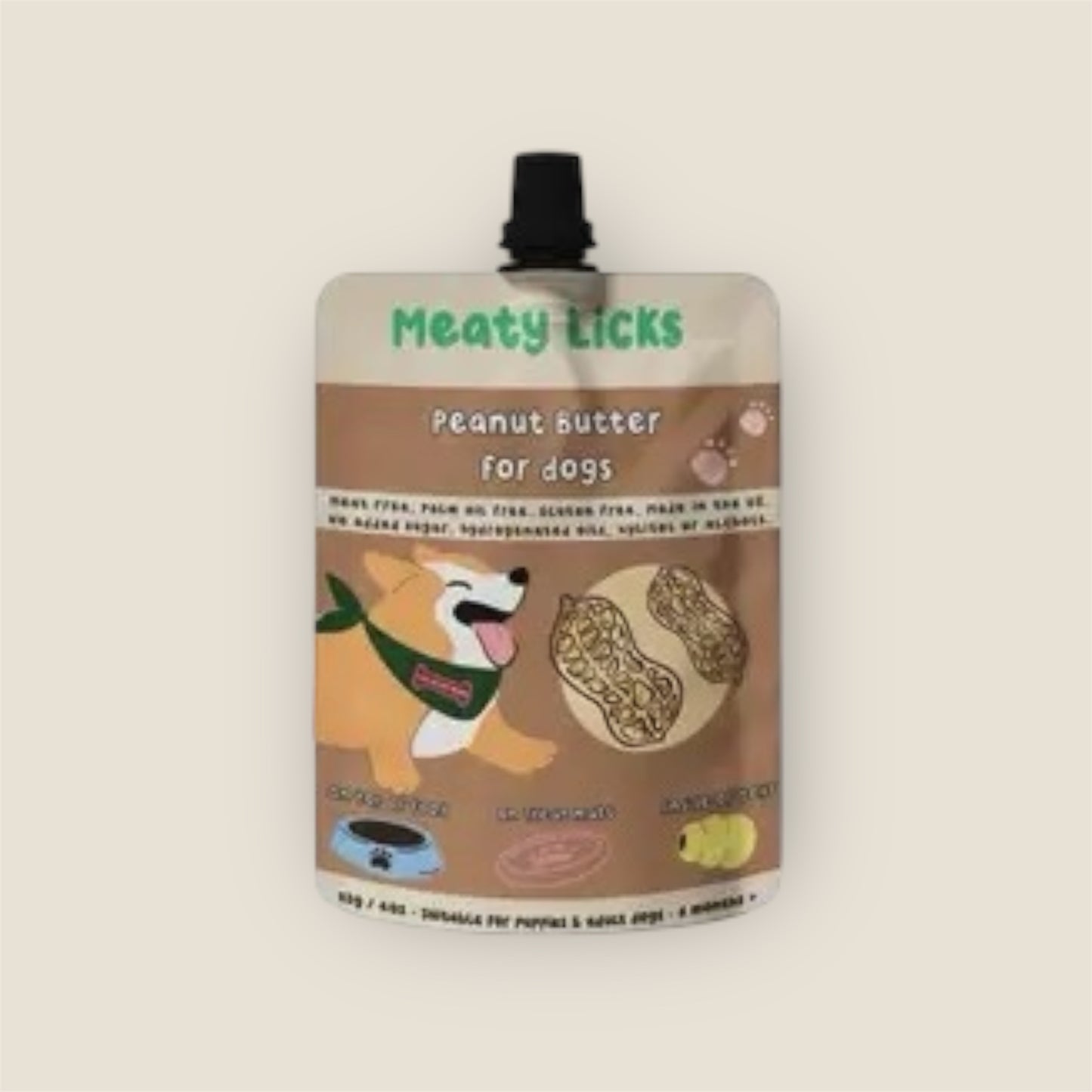 Meaty Bubbles Peanut Butter Pouch for dogs 113g 4oz 